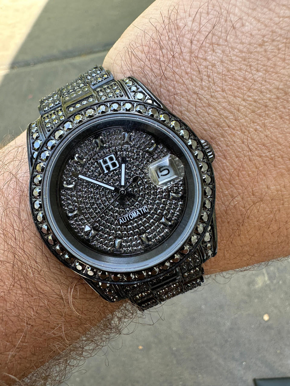 16.1 ct Black MOISSANITE Mens Presidential Watch Iced Bust Down Hip Hop