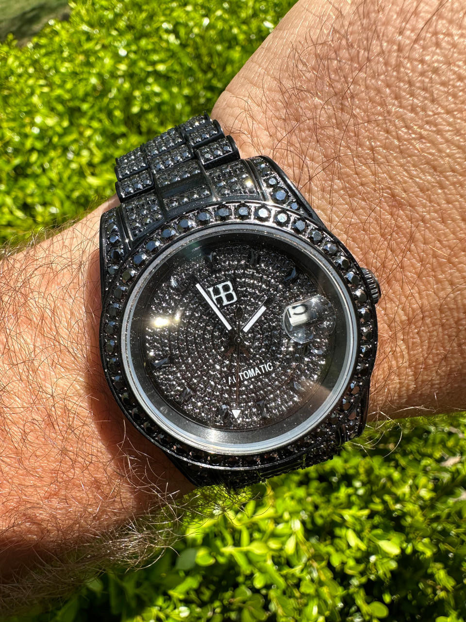 16.1 ct Black MOISSANITE Mens Presidential Watch Iced Bust Down Hip Hop