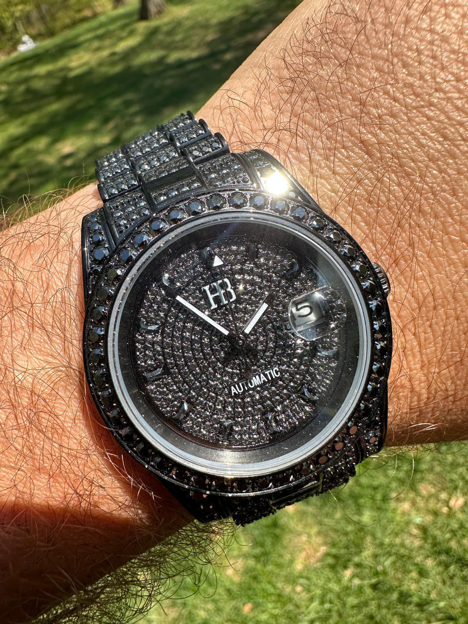 16.1 ct Black MOISSANITE Mens Presidential Watch Iced Bust Down Hip Hop