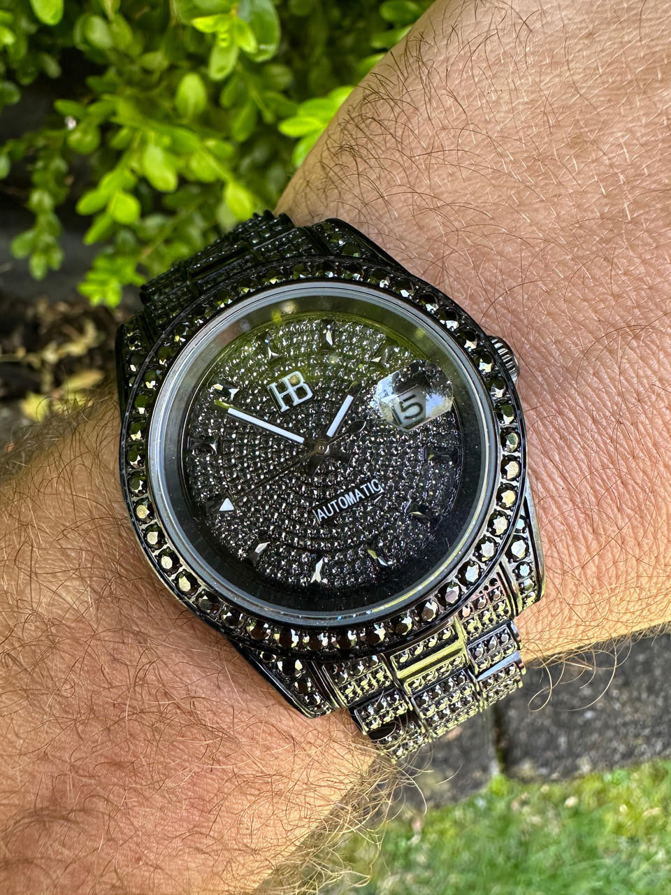 16.1 ct Black MOISSANITE Mens Presidential Watch Iced Bust Down Hip Hop