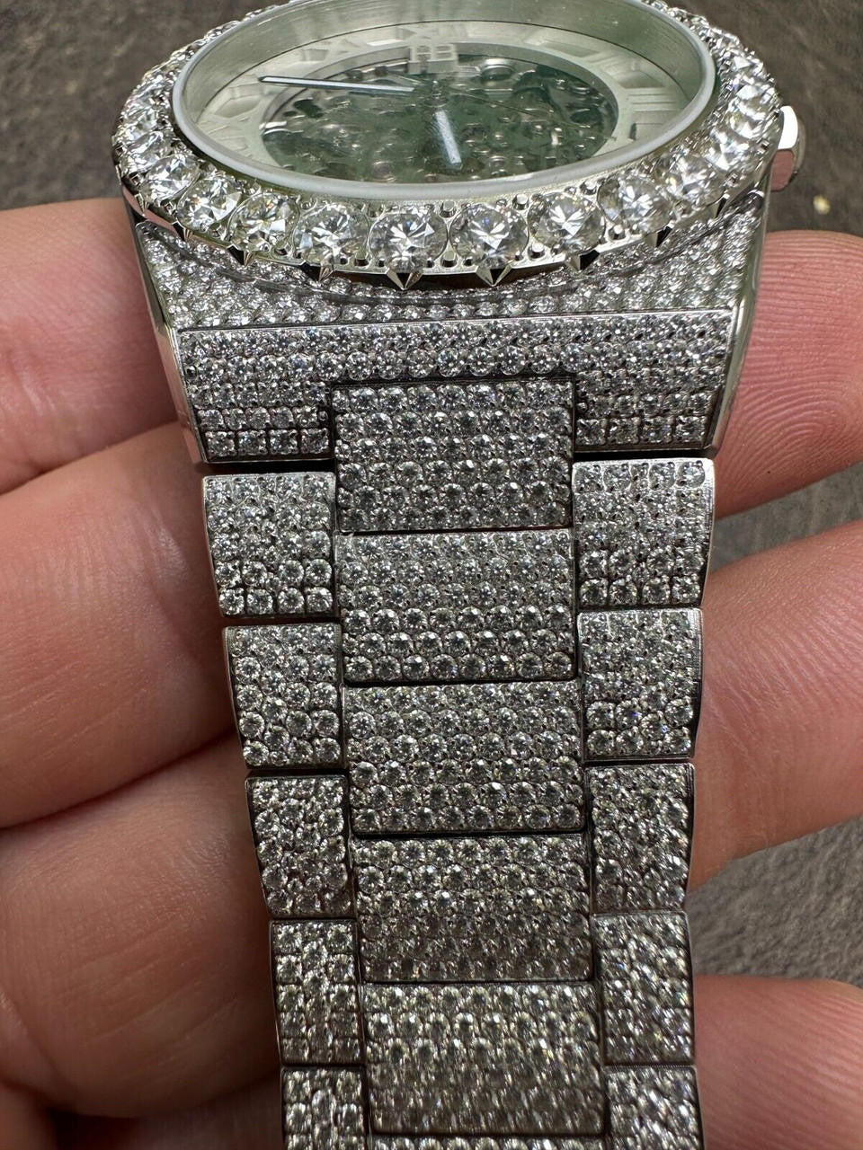 35.5ct MOISSANITE Automatic Skeleton Watch Mens Real Iced Hip Hop Passes Tester
