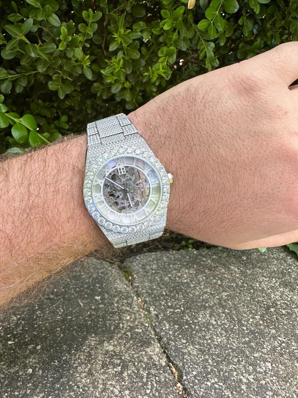 35.5ct MOISSANITE Automatic Skeleton Watch Mens Real Iced Hip Hop Passes Tester