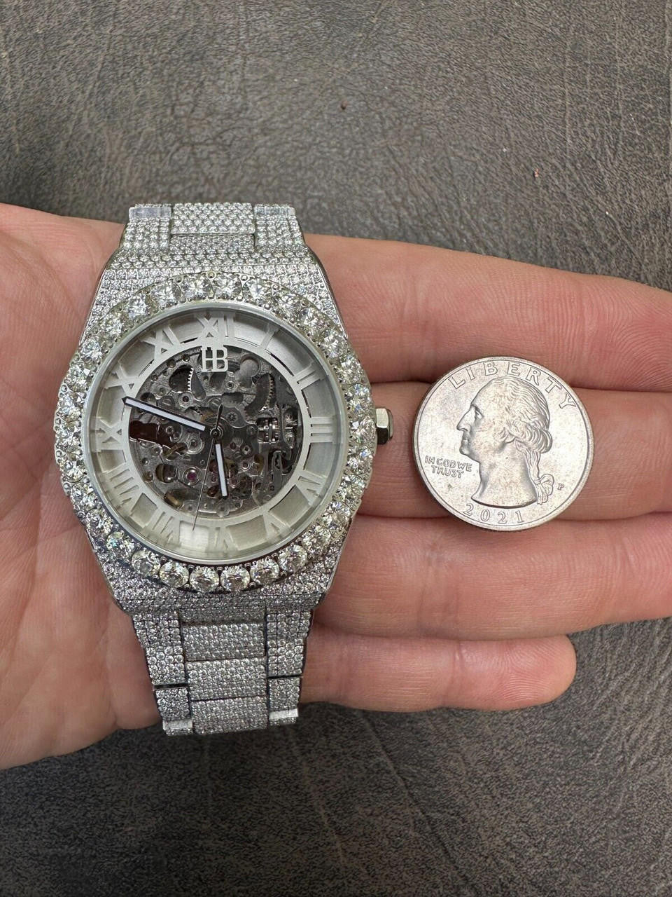 35.5ct MOISSANITE Automatic Skeleton Watch Mens Real Iced Hip Hop Passes Tester