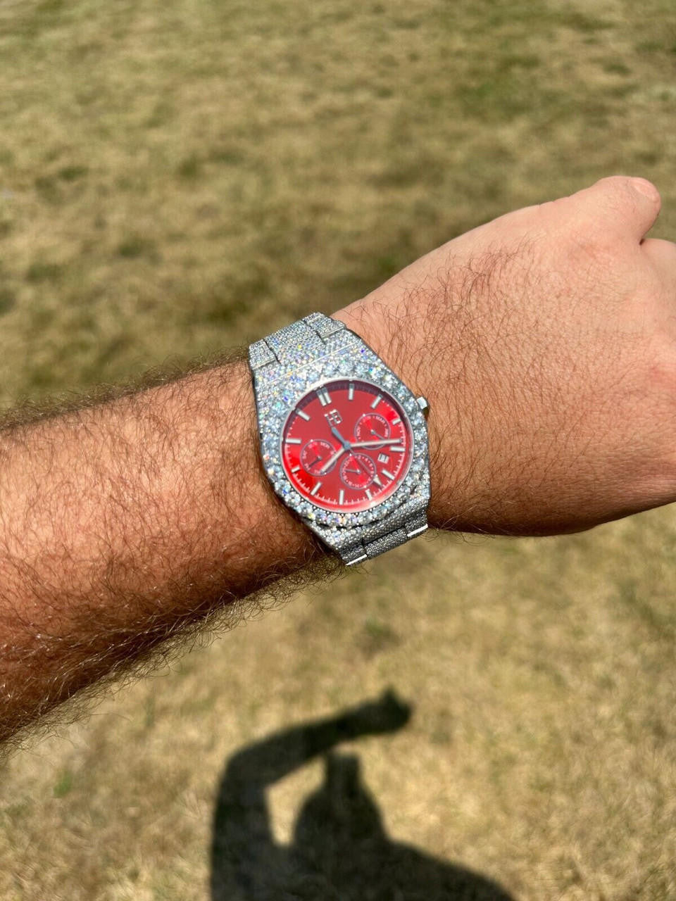 35ct MOISSANITE Red Face Mens Perpetual Calendar Real Watch Auto Iced Hip Hop