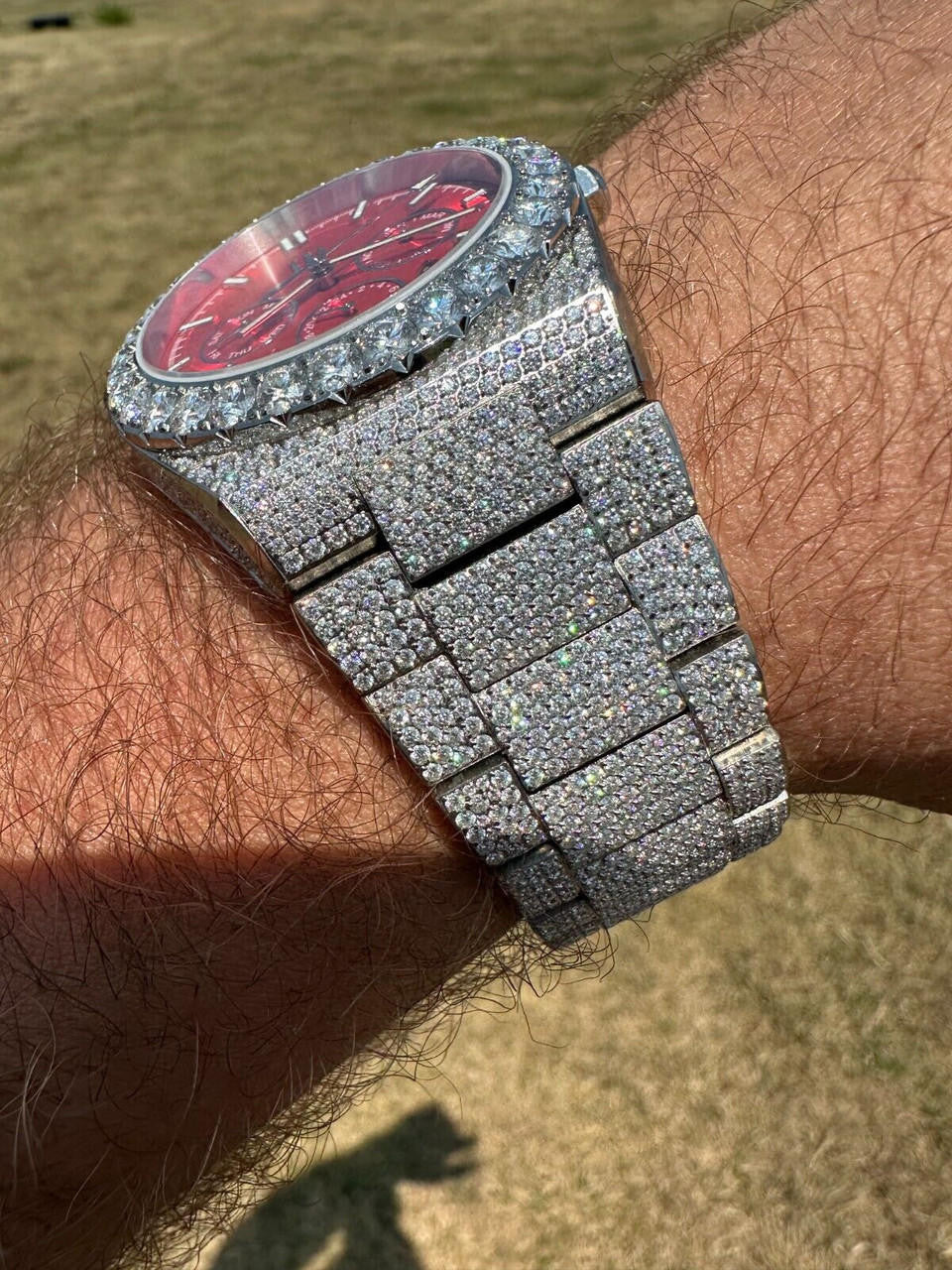 35ct MOISSANITE Red Face Mens Perpetual Calendar Real Watch Auto Iced Hip Hop