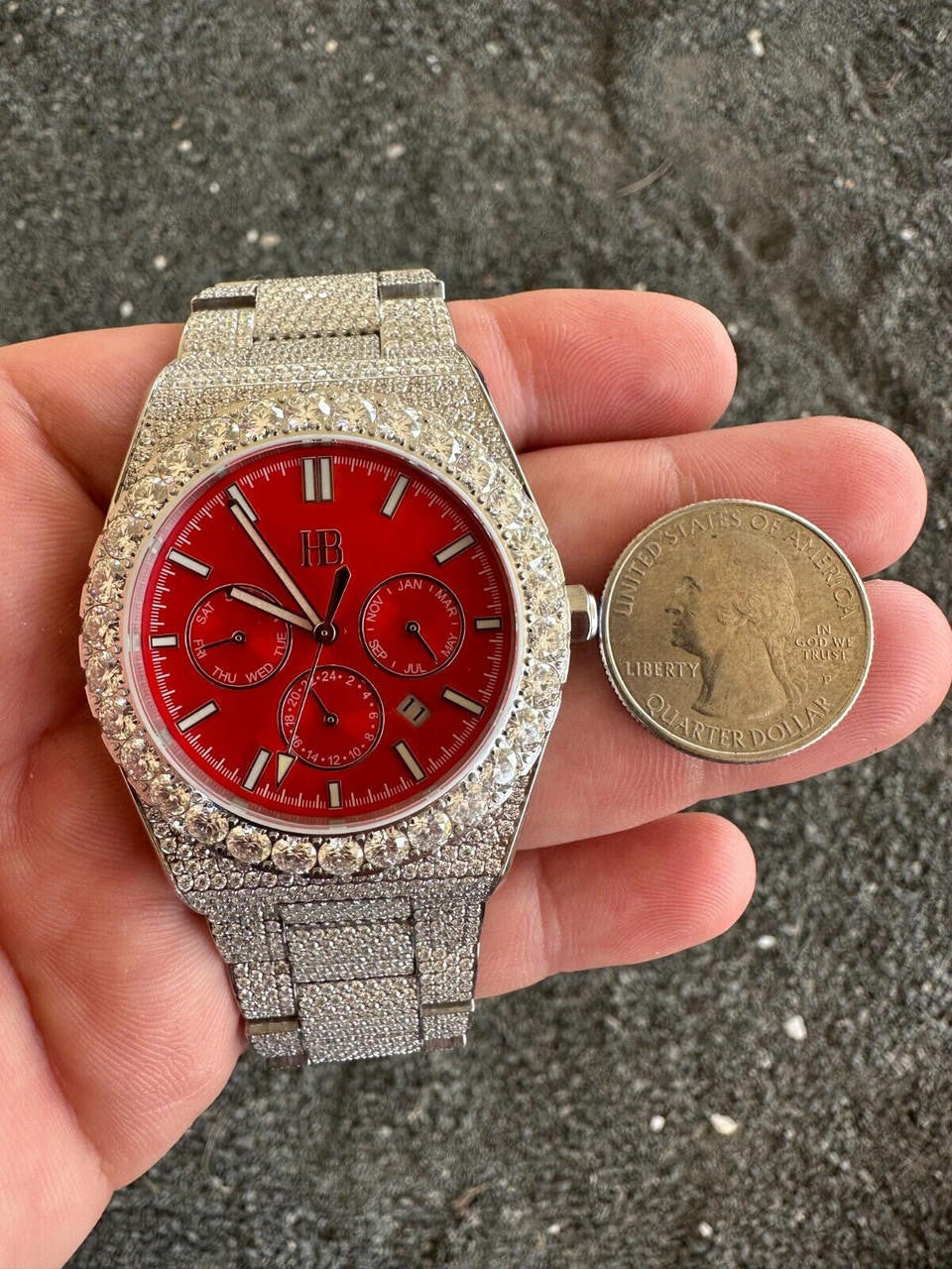 35ct MOISSANITE Red Face Mens Perpetual Calendar Real Watch Auto Iced Hip Hop