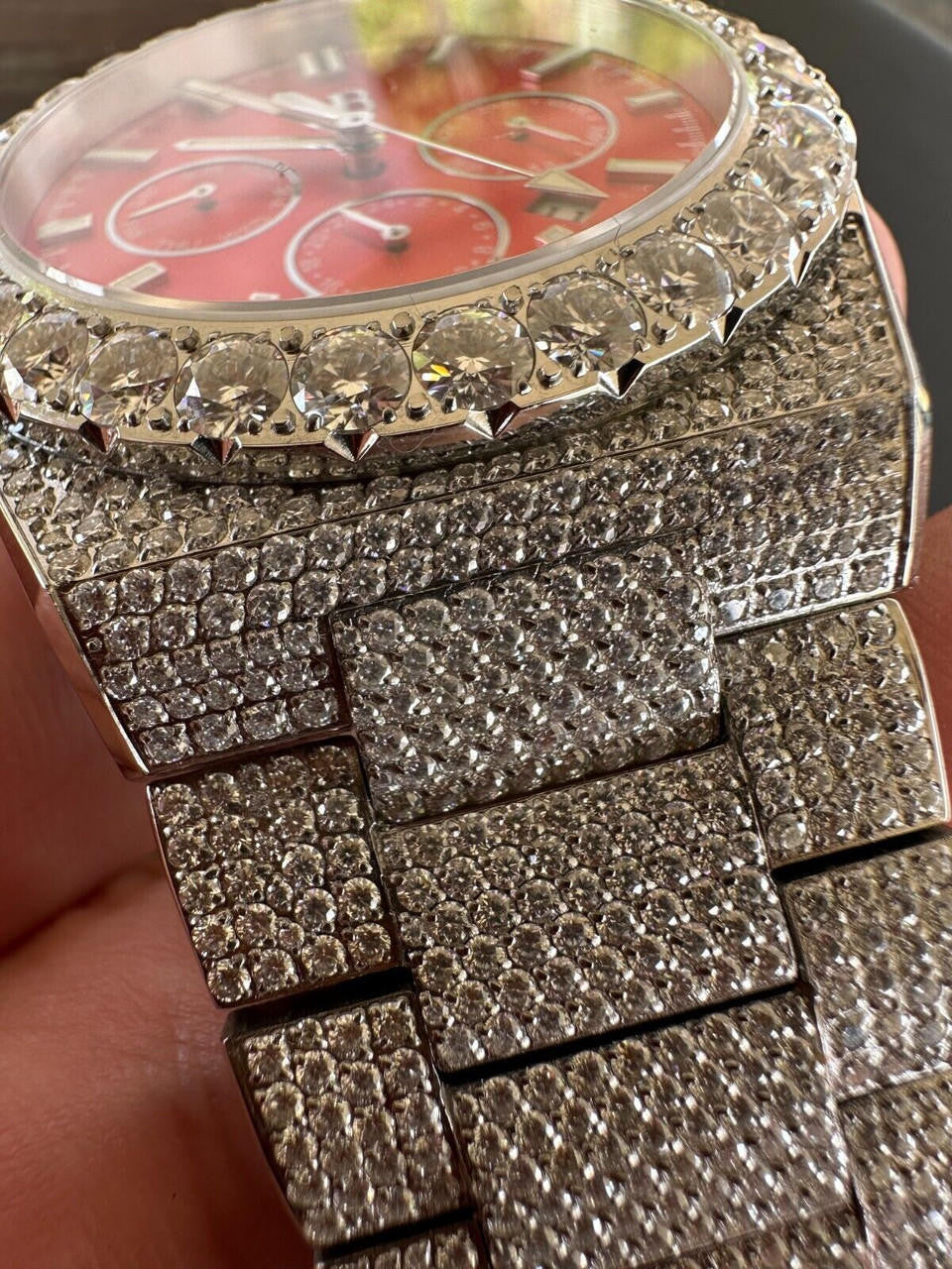 35ct MOISSANITE Red Face Mens Perpetual Calendar Real Watch Auto Iced Hip Hop