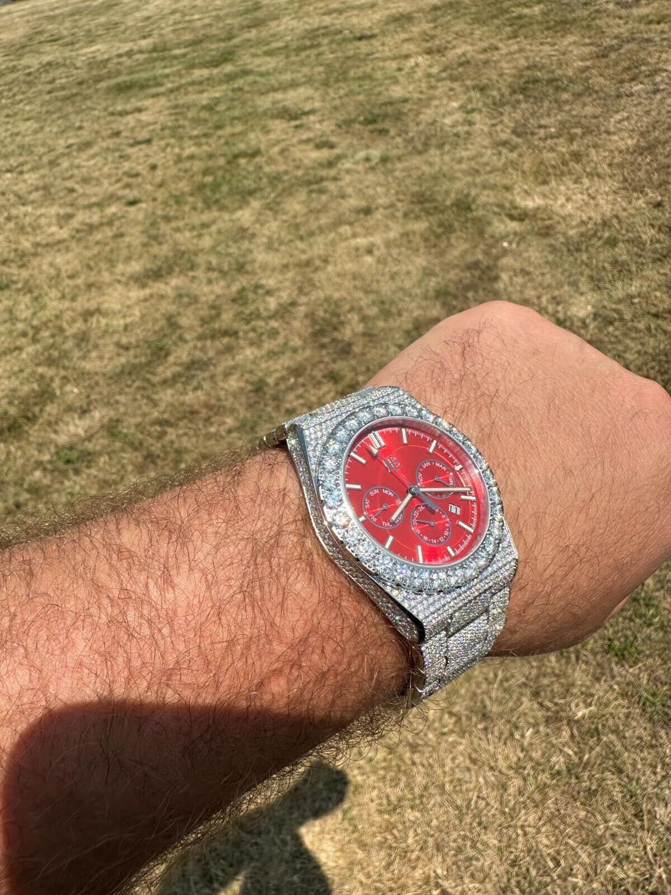 35ct MOISSANITE Red Face Mens Perpetual Calendar Real Watch Auto Iced Hip Hop