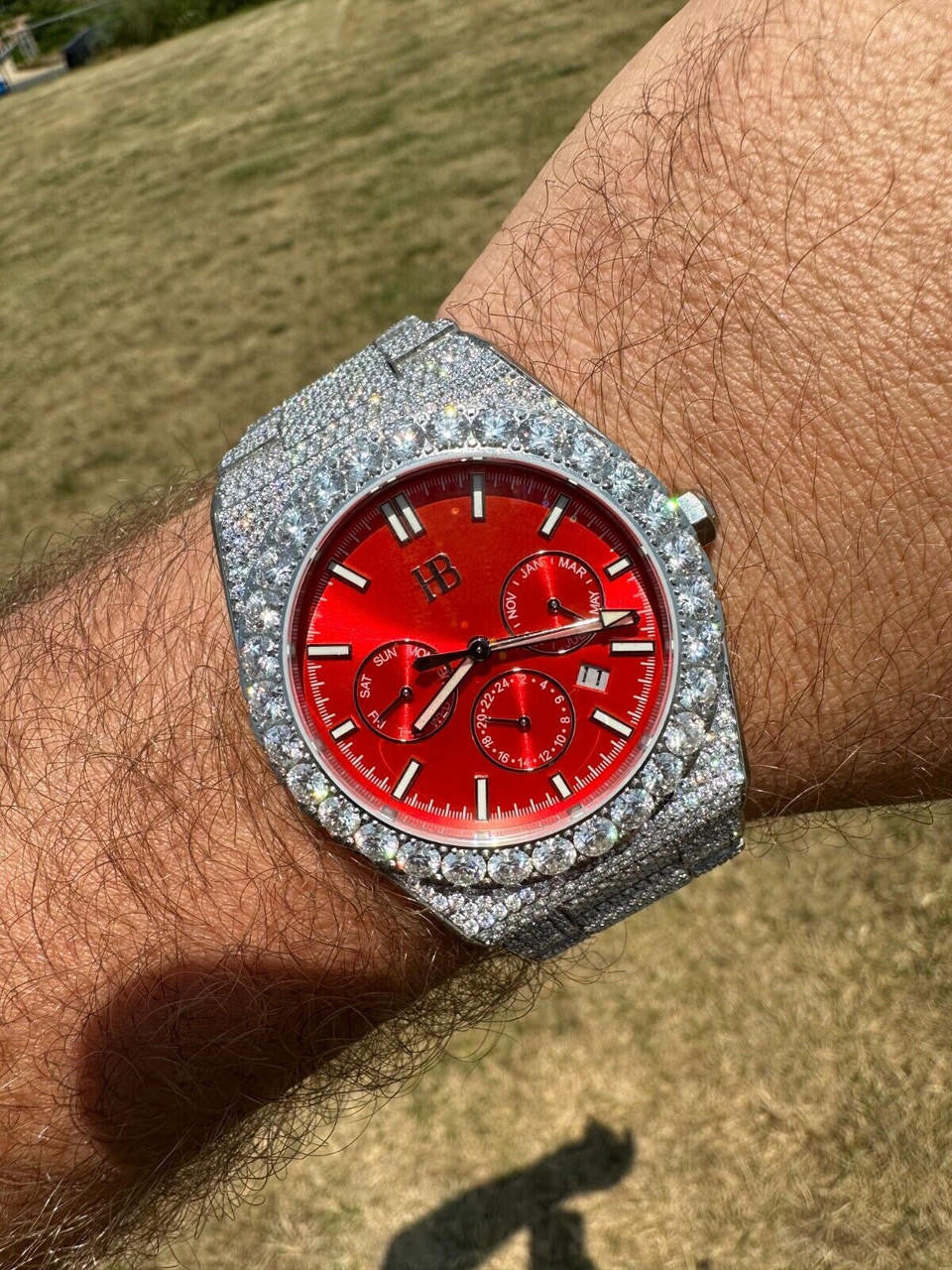 35ct MOISSANITE Red Face Mens Perpetual Calendar Real Watch Auto Iced Hip Hop