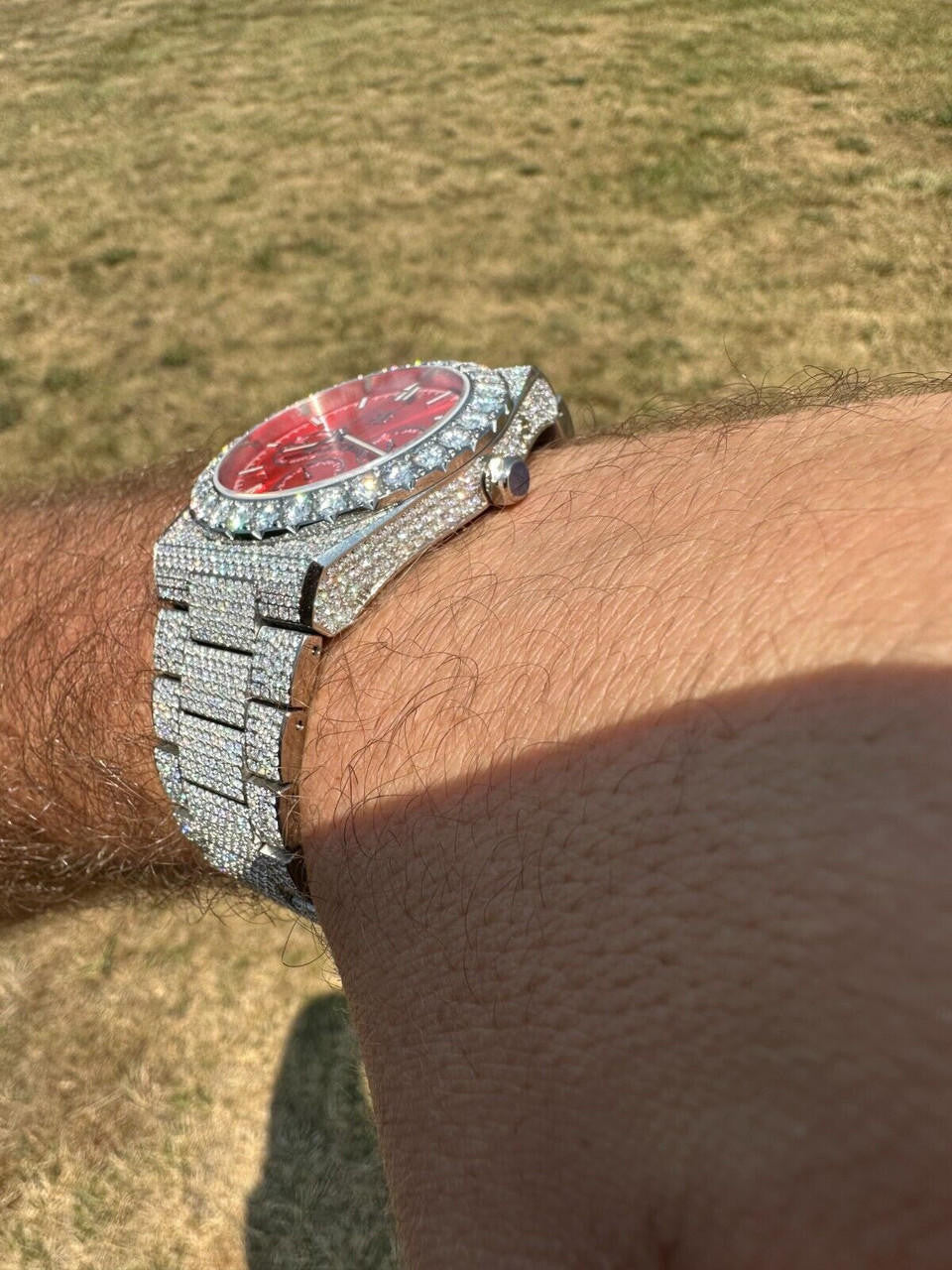 35ct MOISSANITE Red Face Mens Perpetual Calendar Real Watch Auto Iced Hip Hop