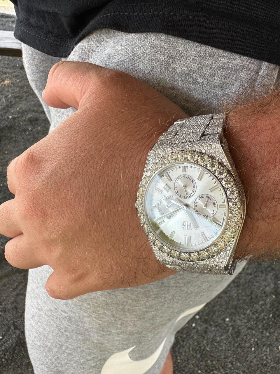 35ct MOISSANITE White Face Mens Perpetual Calendar Real Watch Auto Iced Hip Hop