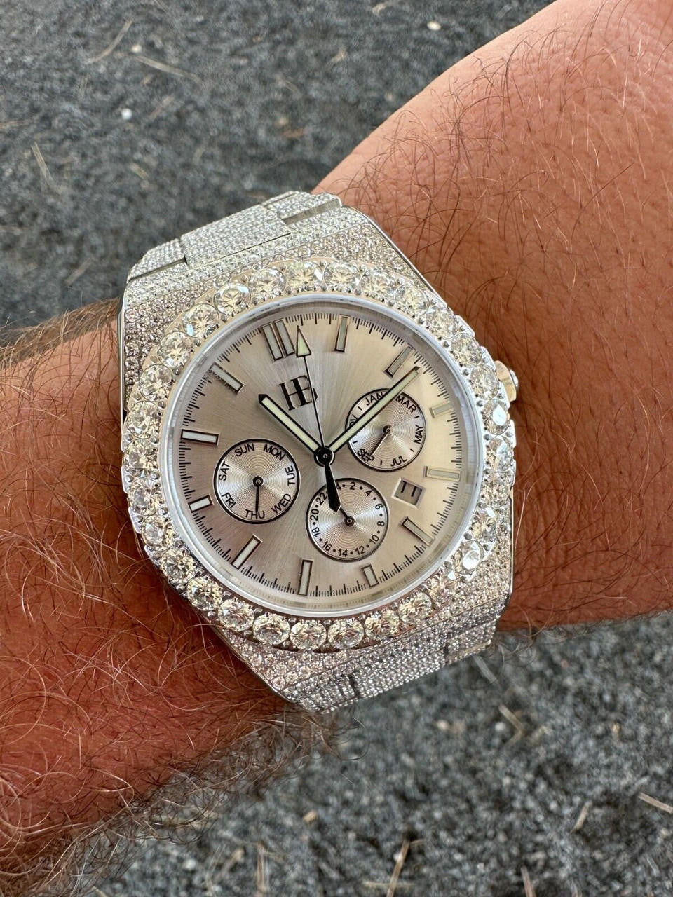 35ct MOISSANITE White Face Mens Perpetual Calendar Real Watch Auto Iced Hip Hop