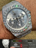 35ct MOISSANITE White Face Mens Perpetual Calendar Real Watch Auto Iced Hip Hop