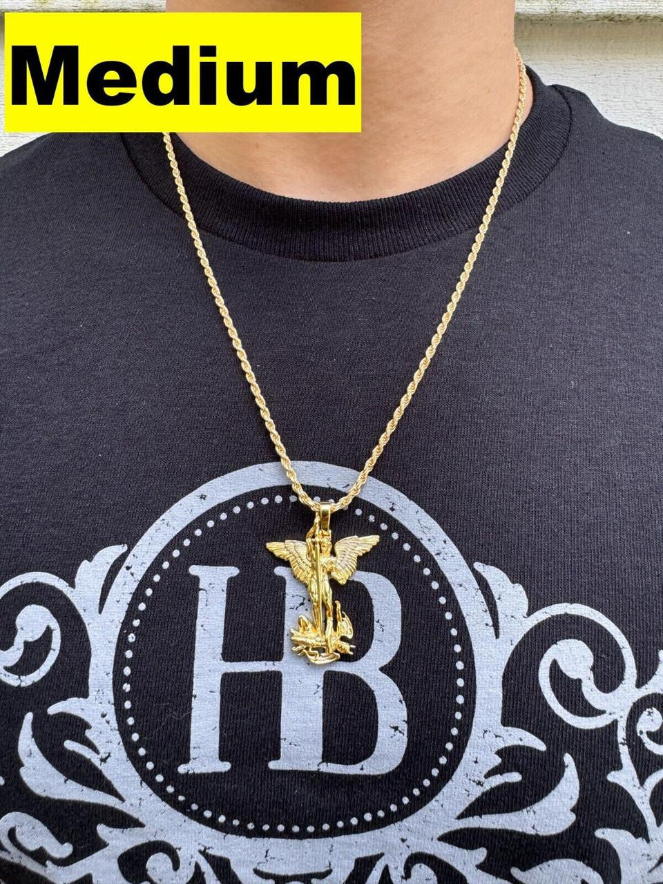 Artwork Saint St Michael Slaying Dragon Archangel Pendant - 14k Gold Vermeil 925 Silver - 3 Sizes 1"-3"