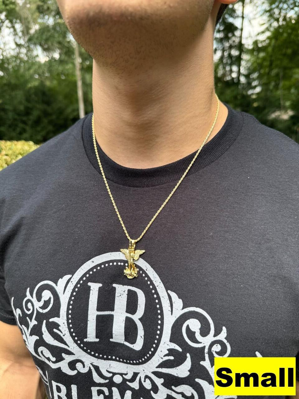 Artwork Saint St Michael Slaying Dragon Archangel Pendant - 14k Gold Vermeil 925 Silver - 3 Sizes 1"-3"
