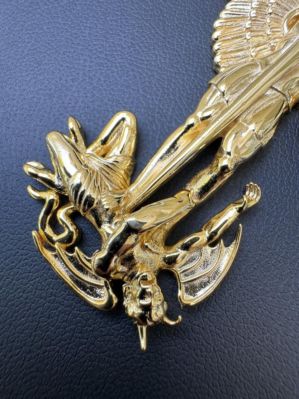 Artwork Saint St Michael Slaying Dragon Archangel Pendant - 14k Gold Vermeil 925 Silver - 3 Sizes 1"-3"