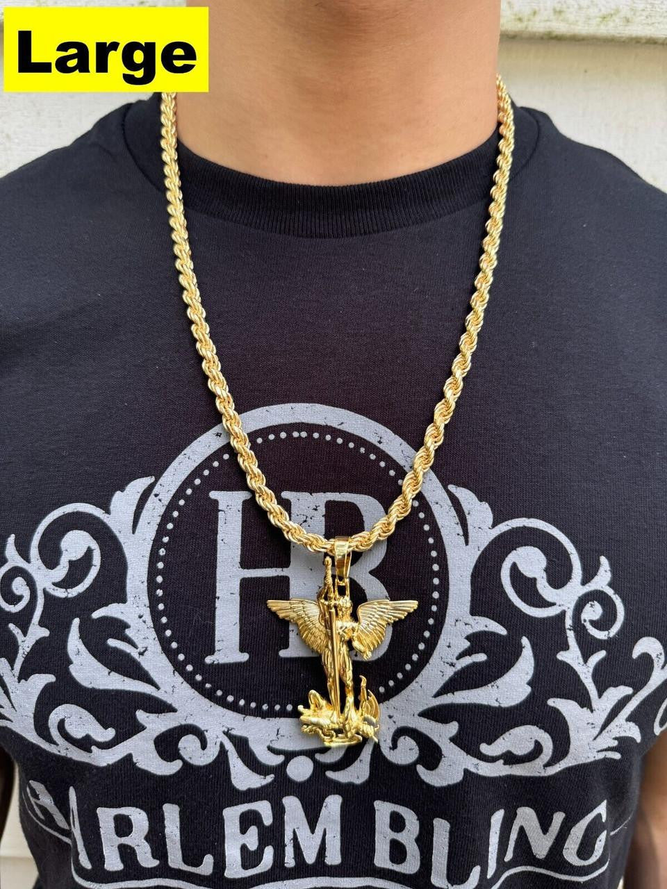 Artwork Saint St Michael Slaying Dragon Archangel Pendant - 14k Gold Vermeil 925 Silver - 3 Sizes 1"-3"