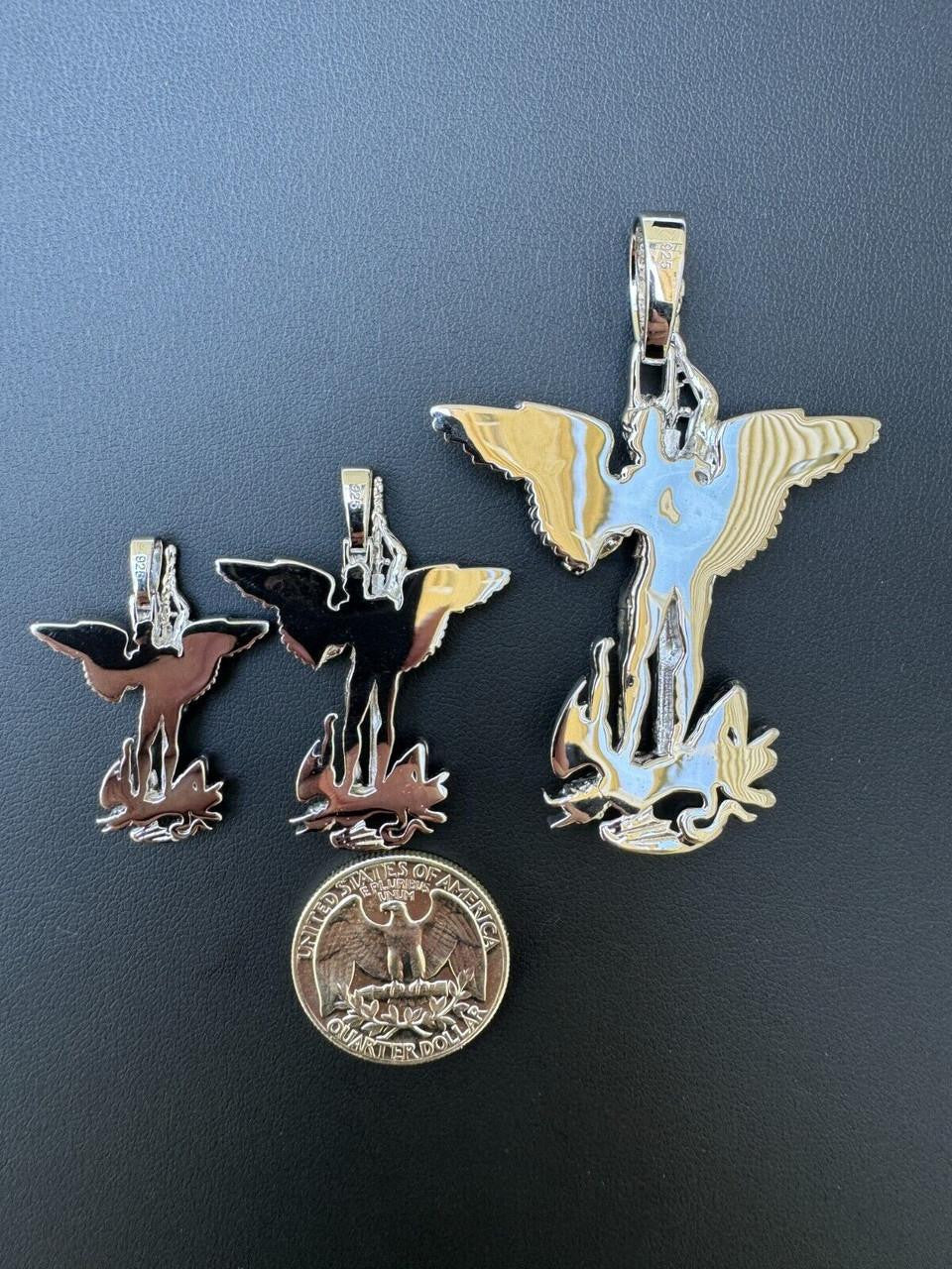 Artwork Saint St Michael Slaying Dragon Archangel Pendant - 925 Silver - 3 Sizes 1"-3"
