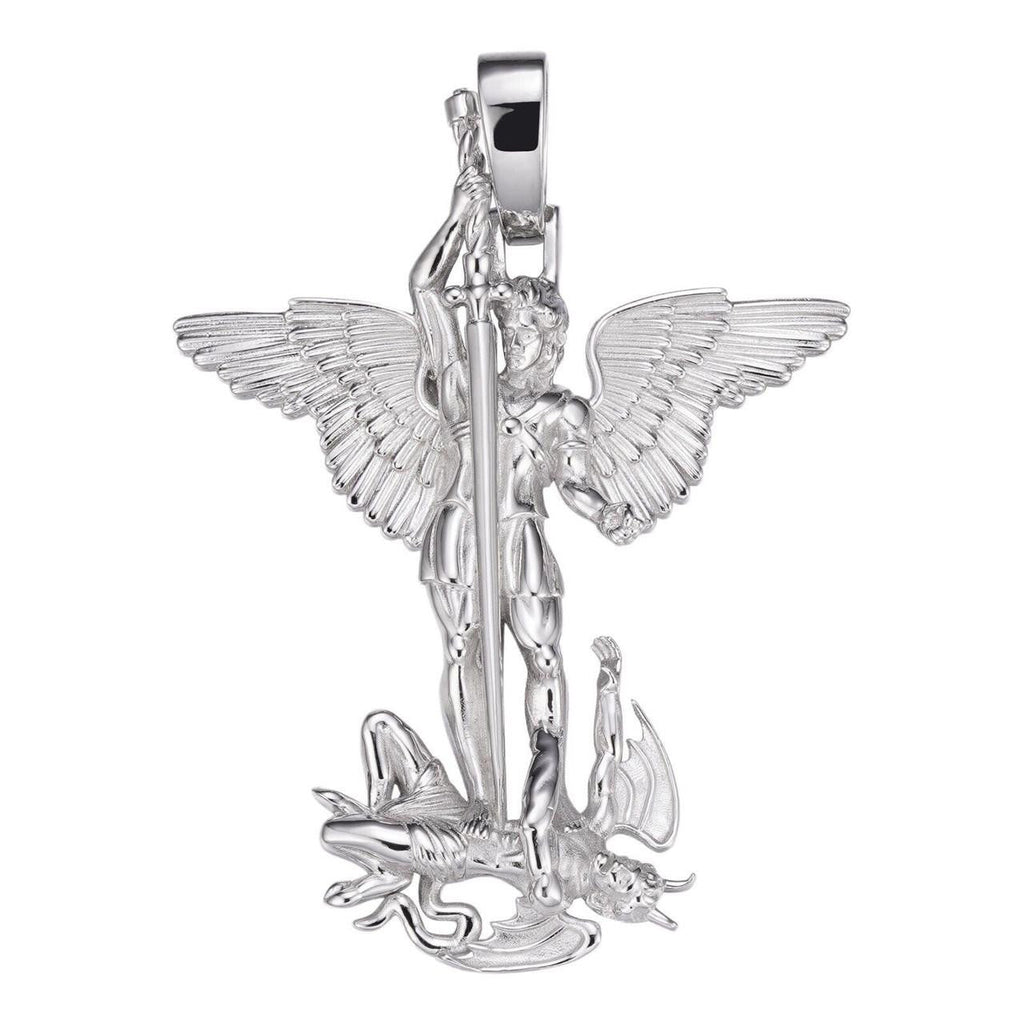 Artwork Saint St Michael Slaying Dragon Archangel Pendant - 925 Silver - 3 Sizes 1"-3"