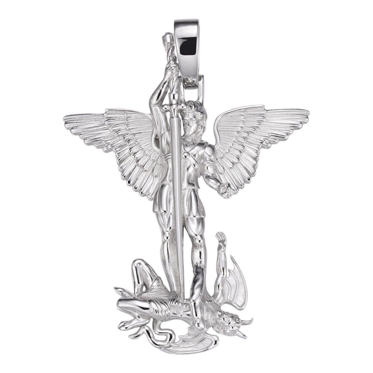 Artwork Saint St Michael Slaying Dragon Archangel Pendant - 925 Silver - 3 Sizes 1"-3"
