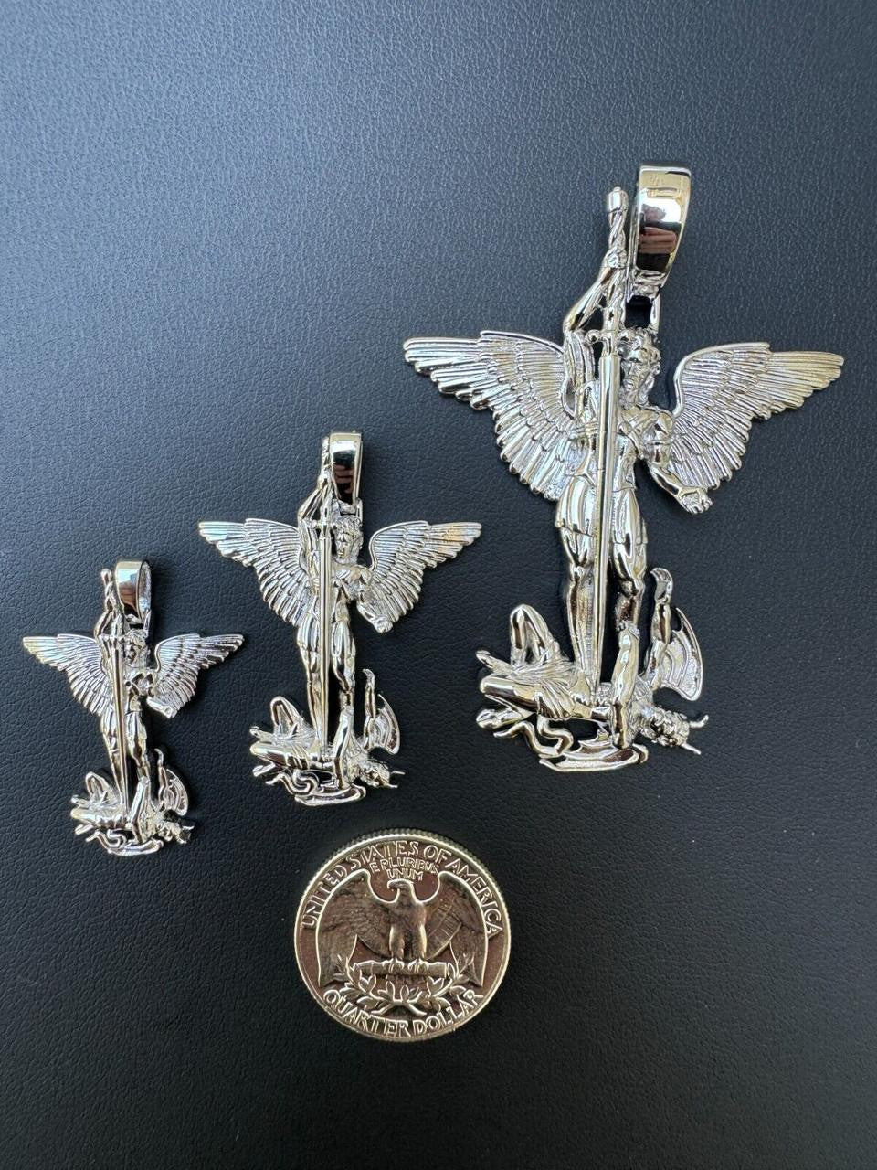 Artwork Saint St Michael Slaying Dragon Archangel Pendant - 925 Silver - 3 Sizes 1"-3"