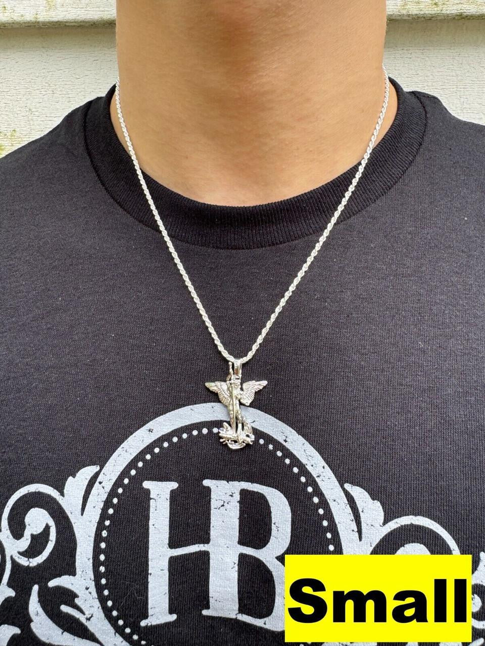 Artwork Saint St Michael Slaying Dragon Archangel Pendant - 925 Silver - 3 Sizes 1"-3"