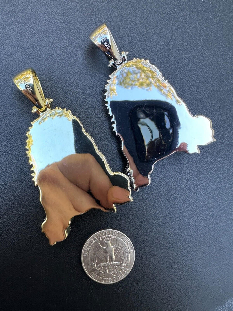 Black MOISSANITE Enamel Jesus Pendant - 14k Gold Vermeil Or 925 Silver - Large 2.5"