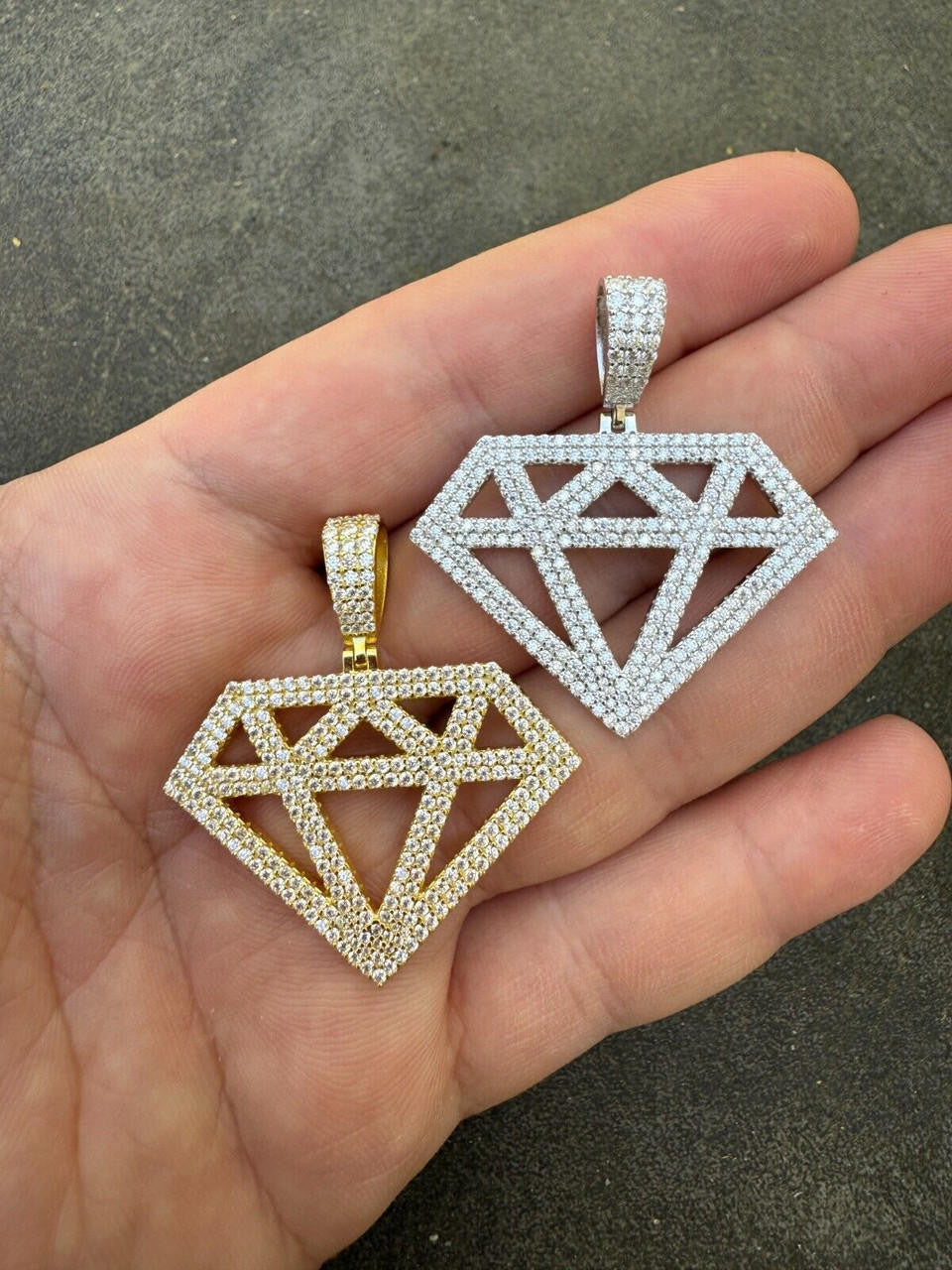 MOISSANITE Diamond Shape Pendant - 14k Gold Vermeil or 925 Silver - Medium 1.75"