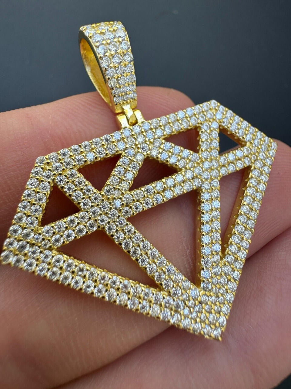 MOISSANITE Diamond Shape Pendant - 14k Gold Vermeil or 925 Silver - Medium 1.75"