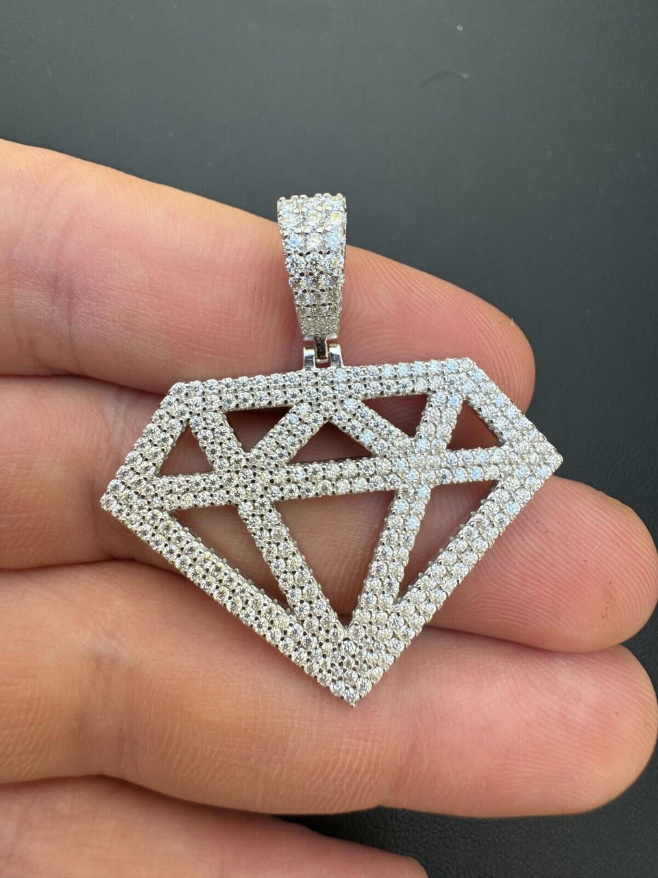 MOISSANITE Diamond Shape Pendant - 14k Gold Vermeil or 925 Silver - Medium 1.75"