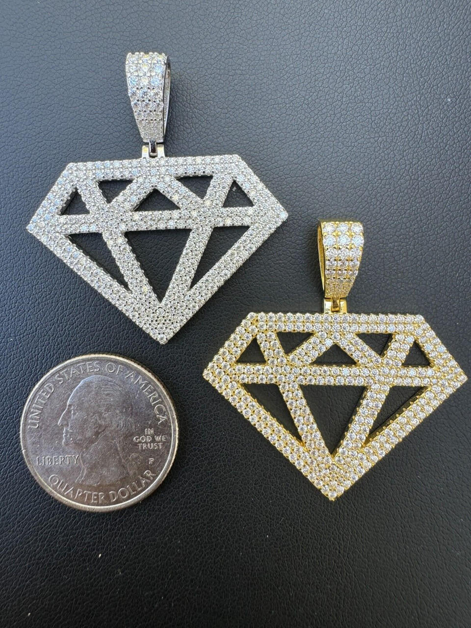 MOISSANITE Diamond Shape Pendant - 14k Gold Vermeil or 925 Silver - Medium 1.75"