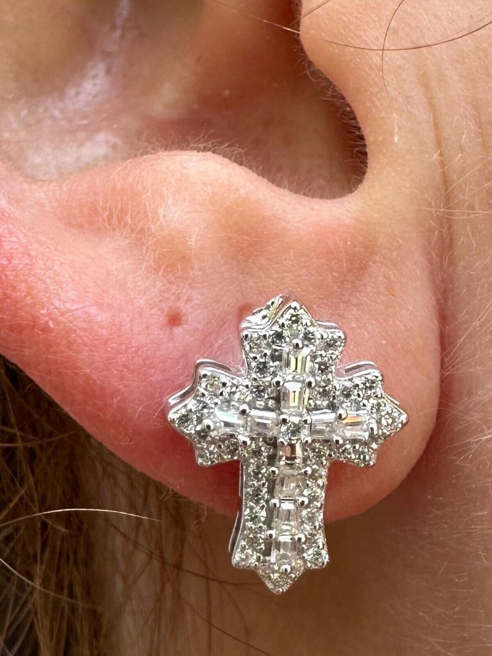 MOISSANITE Baguette Gothic Cross Iced Out Earrings - 925 Silver - 11x15mm