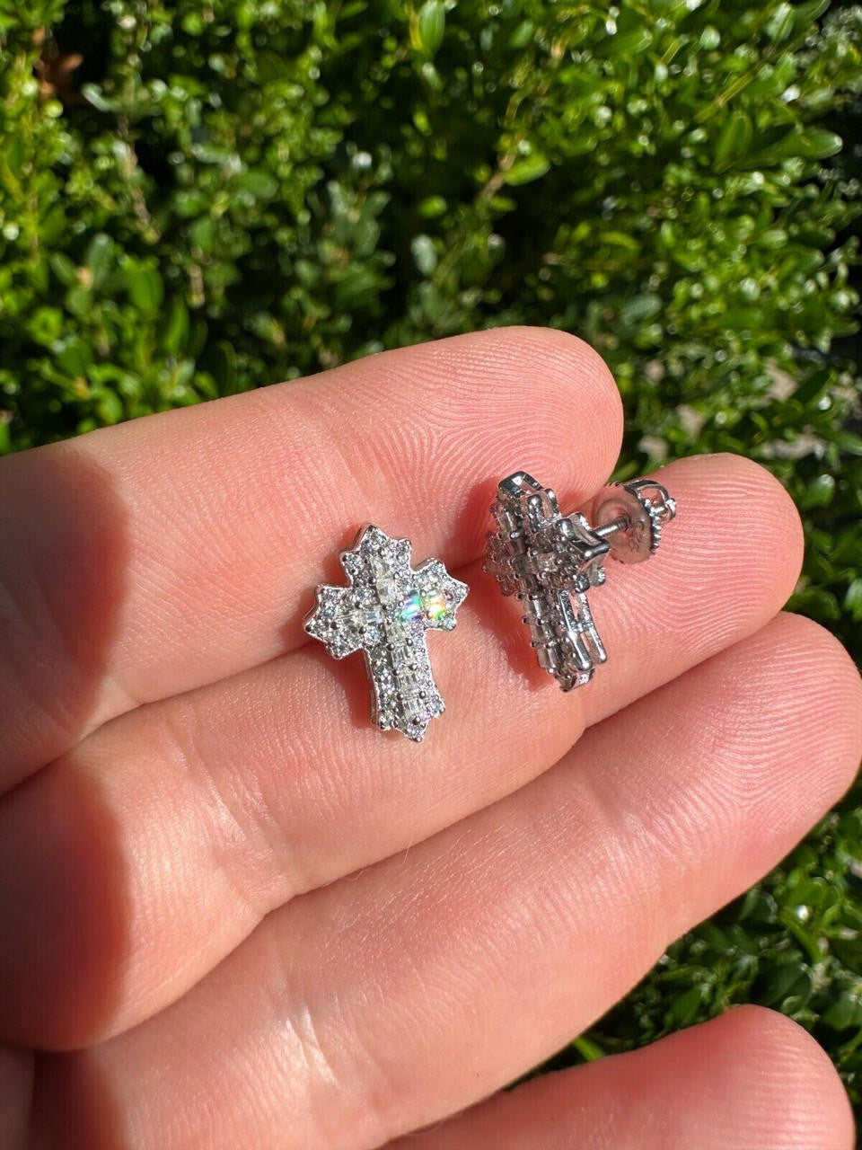MOISSANITE Baguette Gothic Cross Iced Out Earrings - 925 Silver - 11x15mm