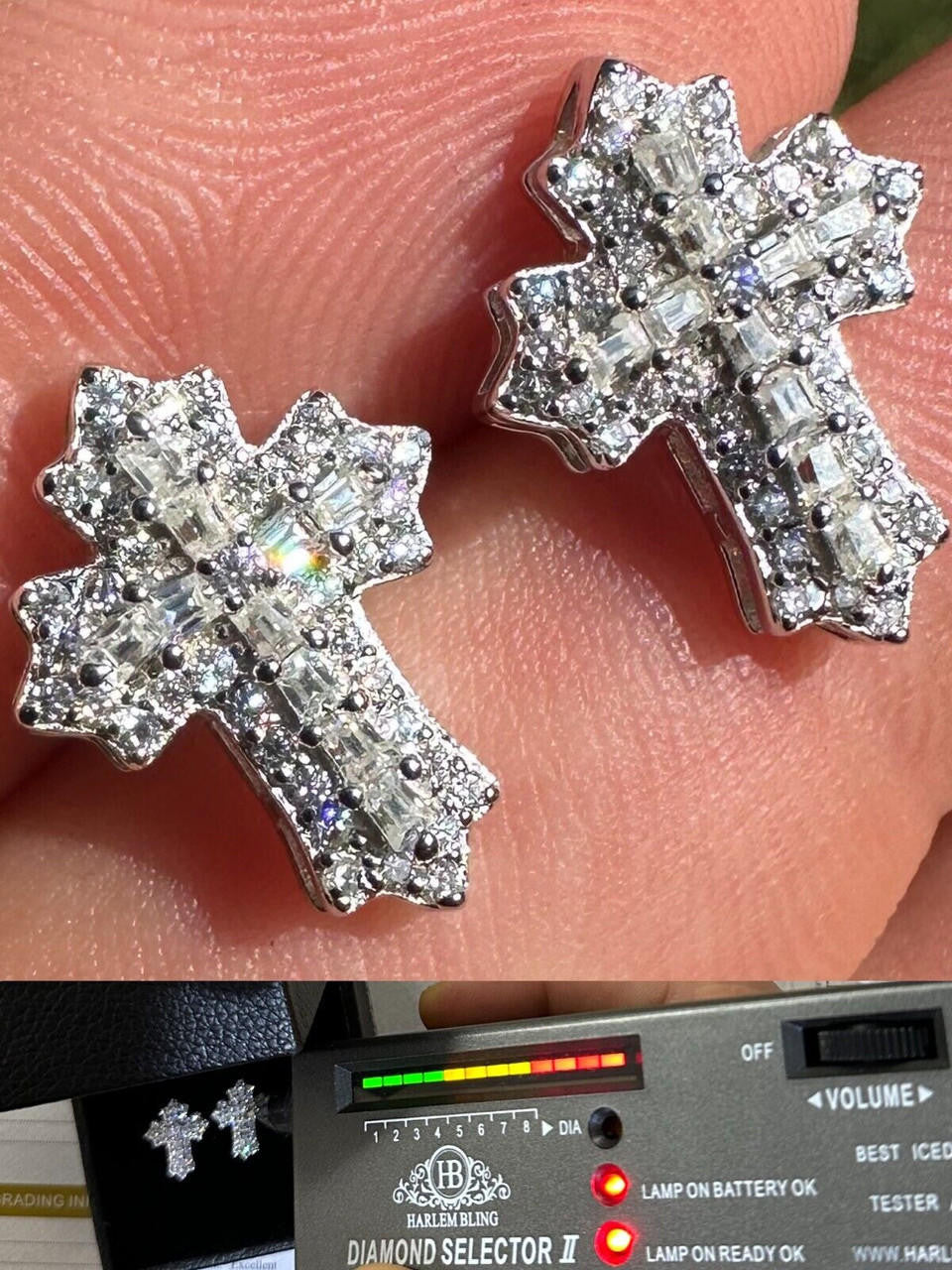 MOISSANITE Baguette Gothic Cross Iced Out Earrings - 925 Silver - 11x15mm