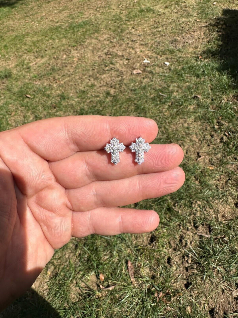 MOISSANITE Baguette Gothic Cross Iced Out Earrings - 925 Silver - 11x15mm
