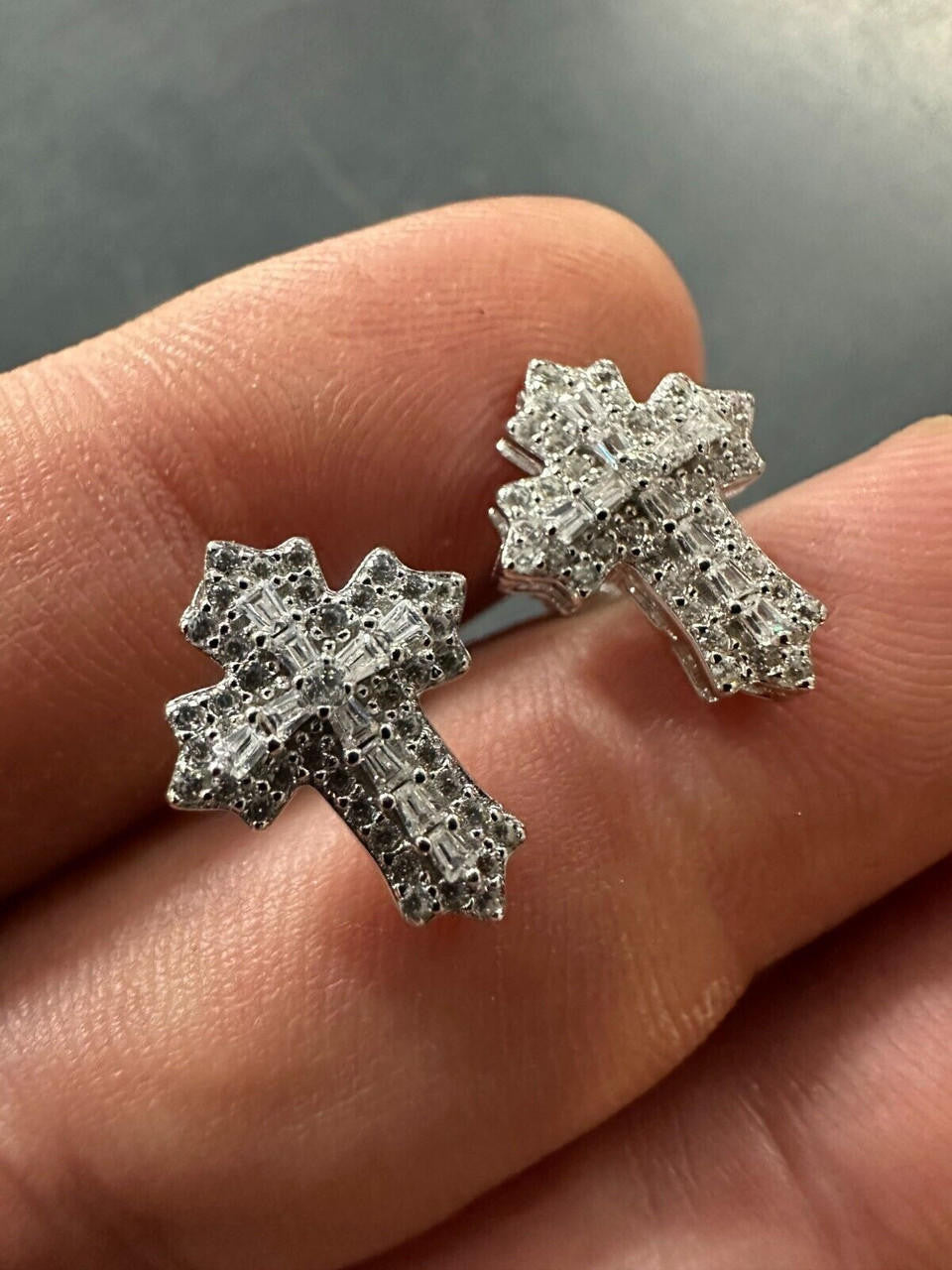 MOISSANITE Baguette Gothic Cross Iced Out Earrings - 925 Silver - 11x15mm