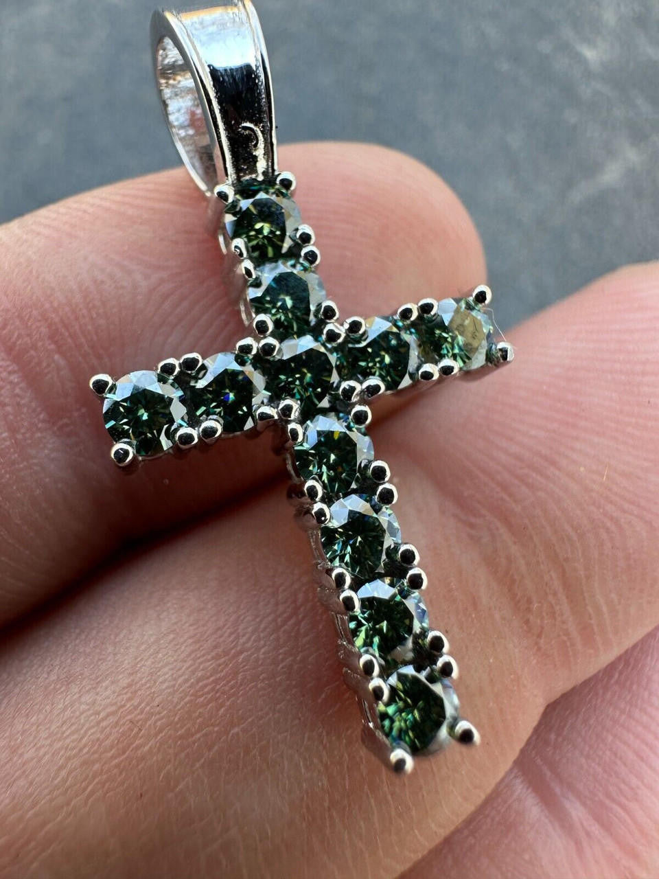 Green Blue MOISSANITE Tennis Cross - 925 Silver - 5 Sizes 0.75"-2.25"