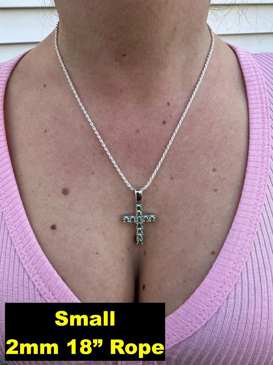Green Blue MOISSANITE Tennis Cross - 925 Silver - 5 Sizes 0.75"-2.25"