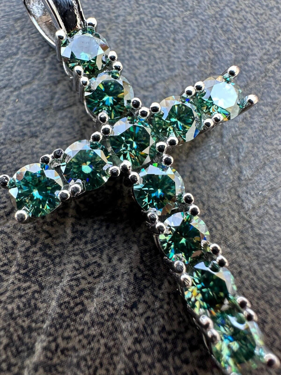 Green Blue MOISSANITE Tennis Cross - 925 Silver - 5 Sizes 0.75"-2.25"