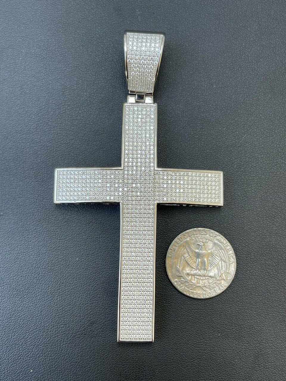 6.65ct Real DIAMOND Classic Iced Out Cross Pendant - 14k White Gold- Huge 4"