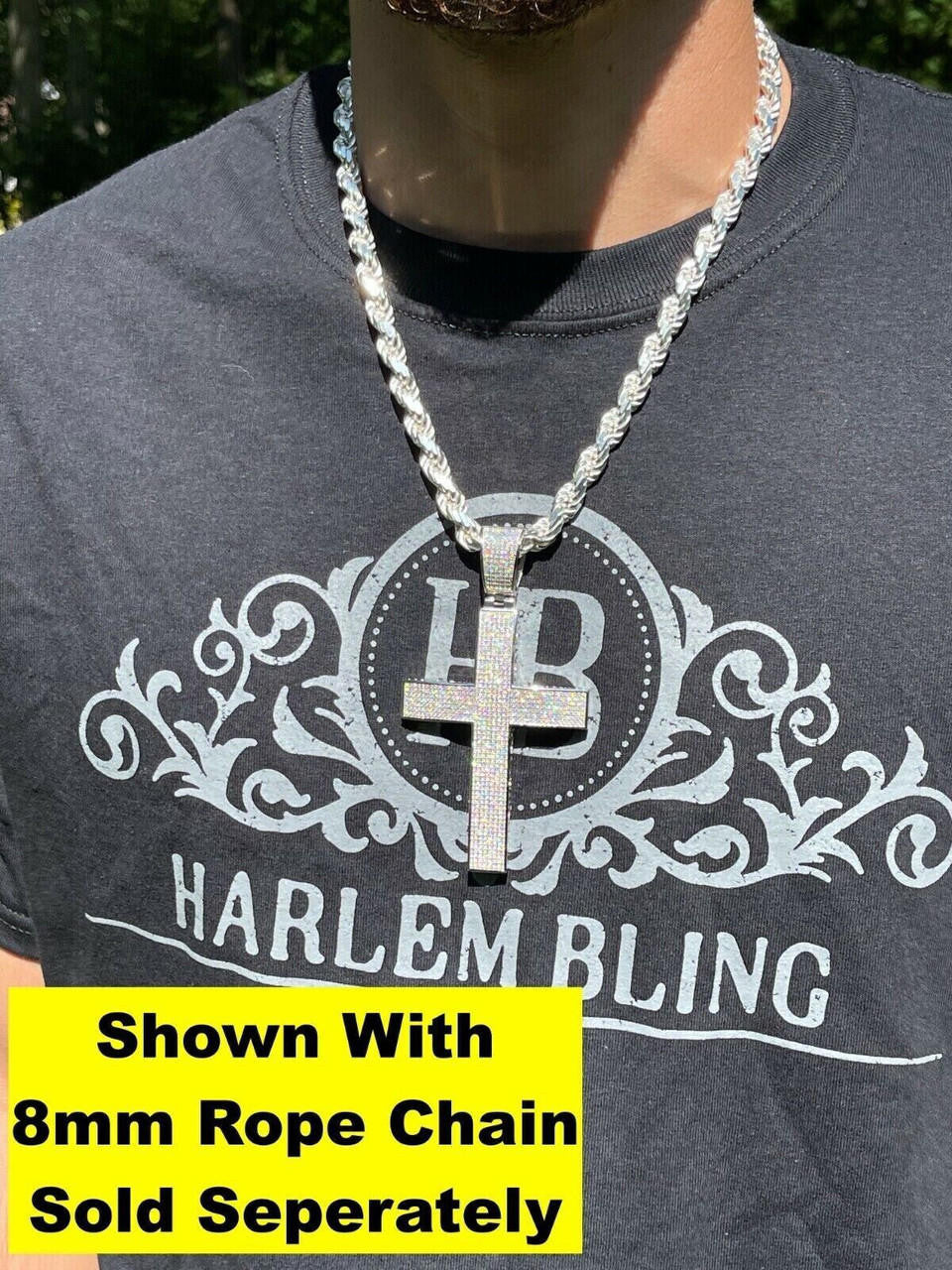 6.65ct Real DIAMOND Classic Iced Out Cross Pendant - 14k White Gold- Huge 4"