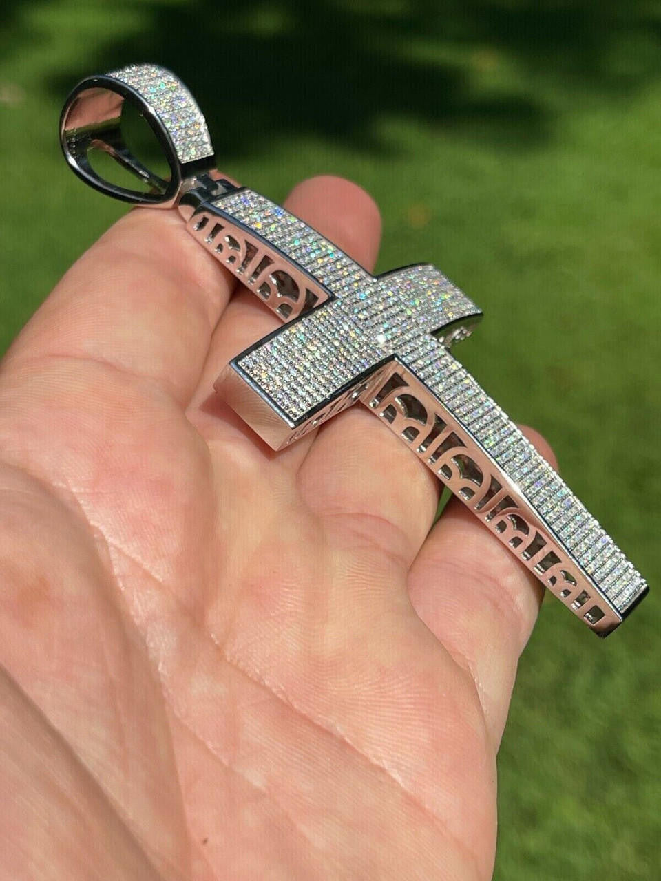 6.65ct Real DIAMOND Classic Iced Out Cross Pendant - 14k White Gold- Huge 4"