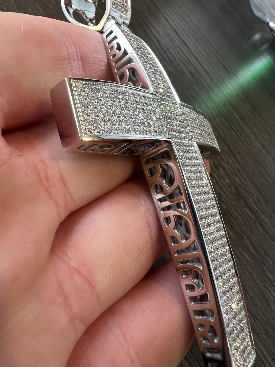 6.65ct Real DIAMOND Classic Iced Out Cross Pendant - 14k White Gold- Huge 4"
