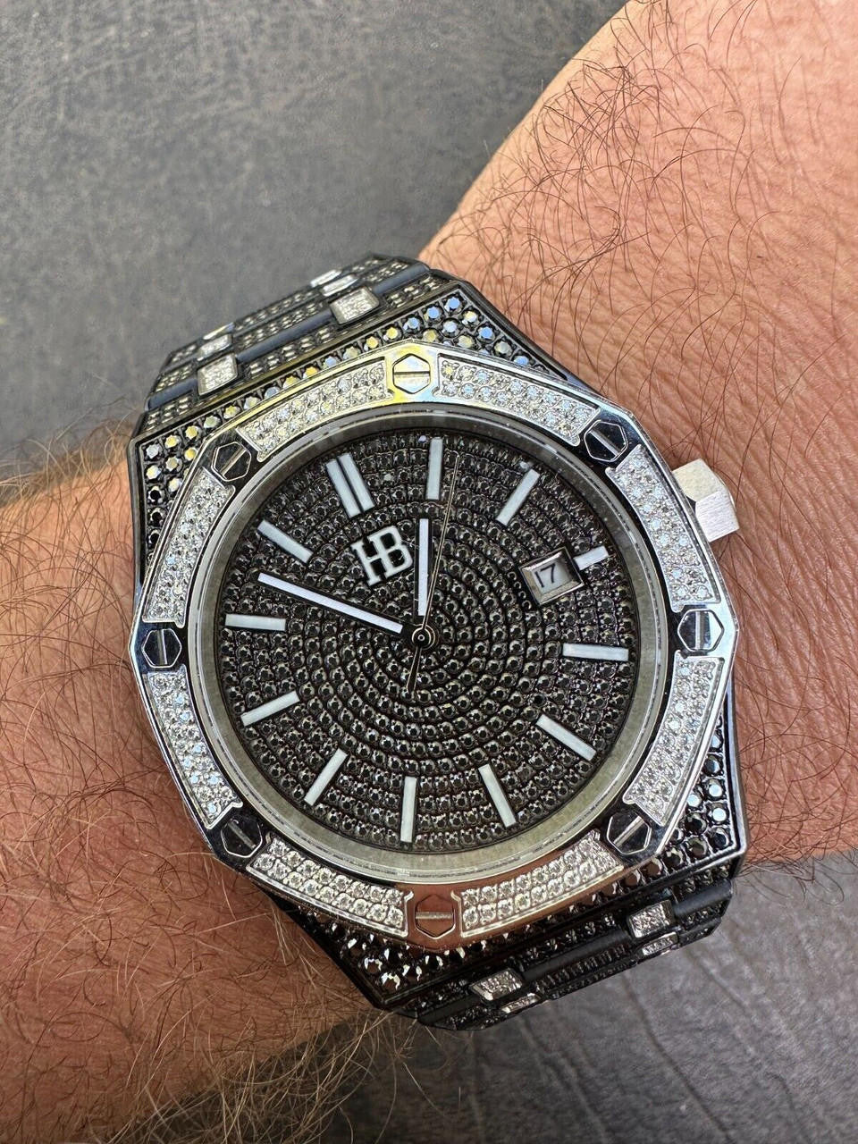 LIMITED EDITION PANDA WATCH - Real Black & White MOISSANITE Mens Iced Skeleton Back 44mm
