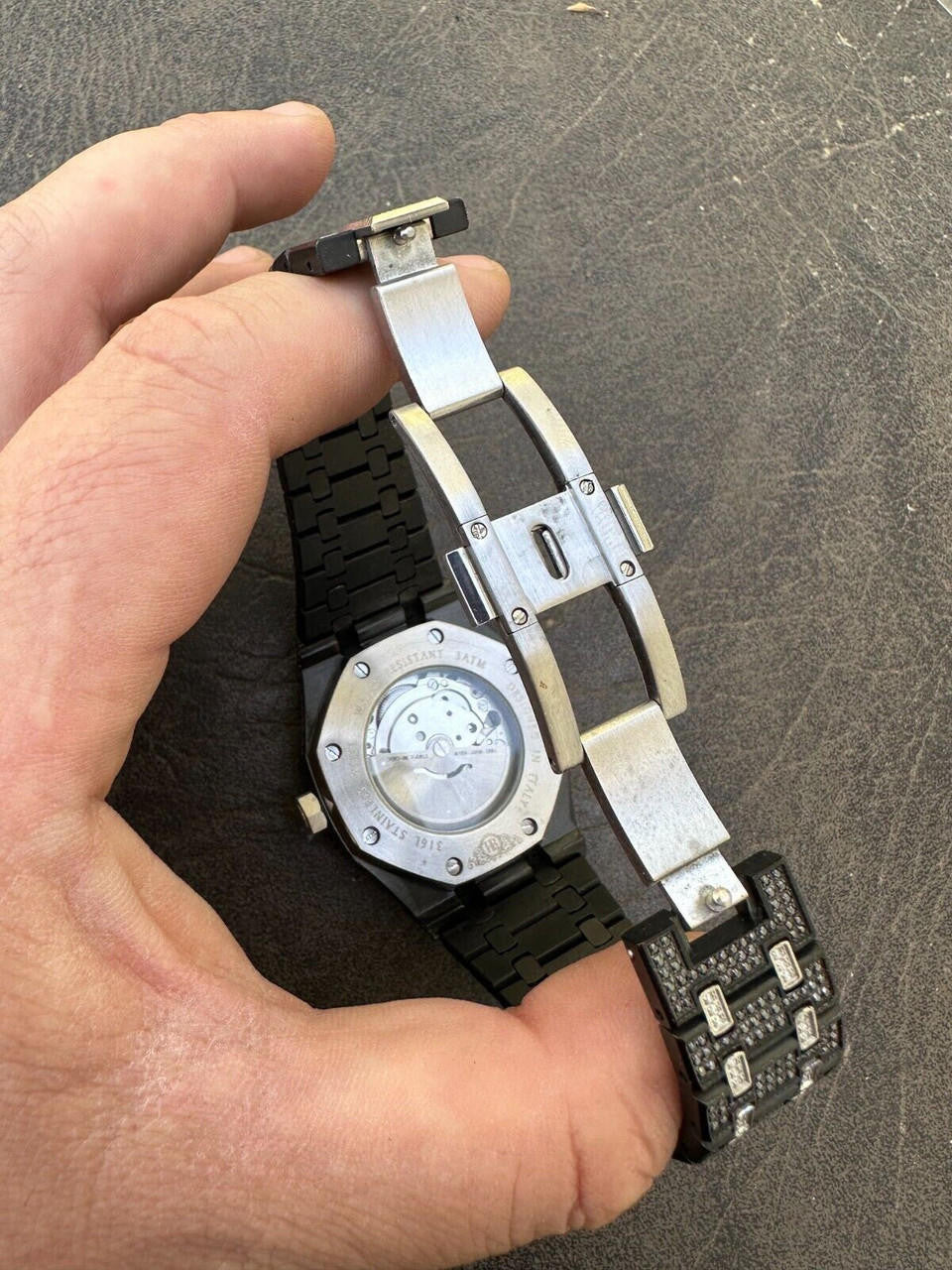 LIMITED EDITION PANDA WATCH - Real Black & White MOISSANITE Mens Iced Skeleton Back 44mm