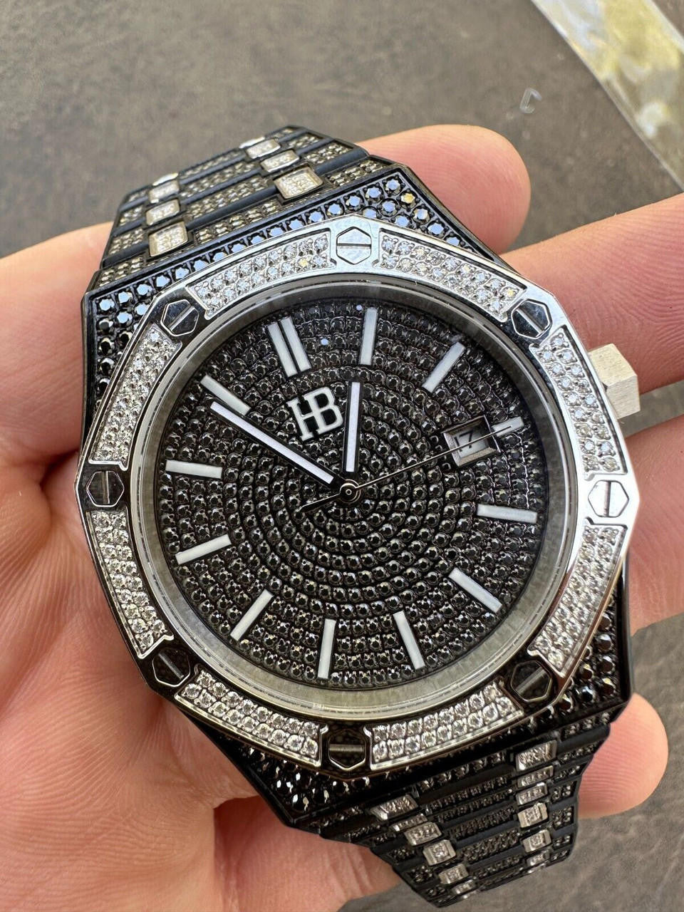LIMITED EDITION PANDA WATCH - Real Black & White MOISSANITE Mens Iced Skeleton Back 44mm