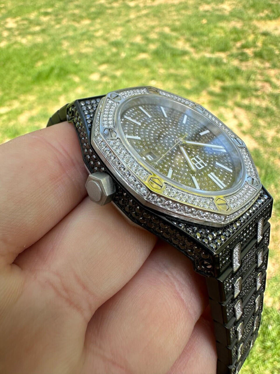 LIMITED EDITION PANDA WATCH - Real Black & White MOISSANITE Mens Iced Skeleton Back 44mm