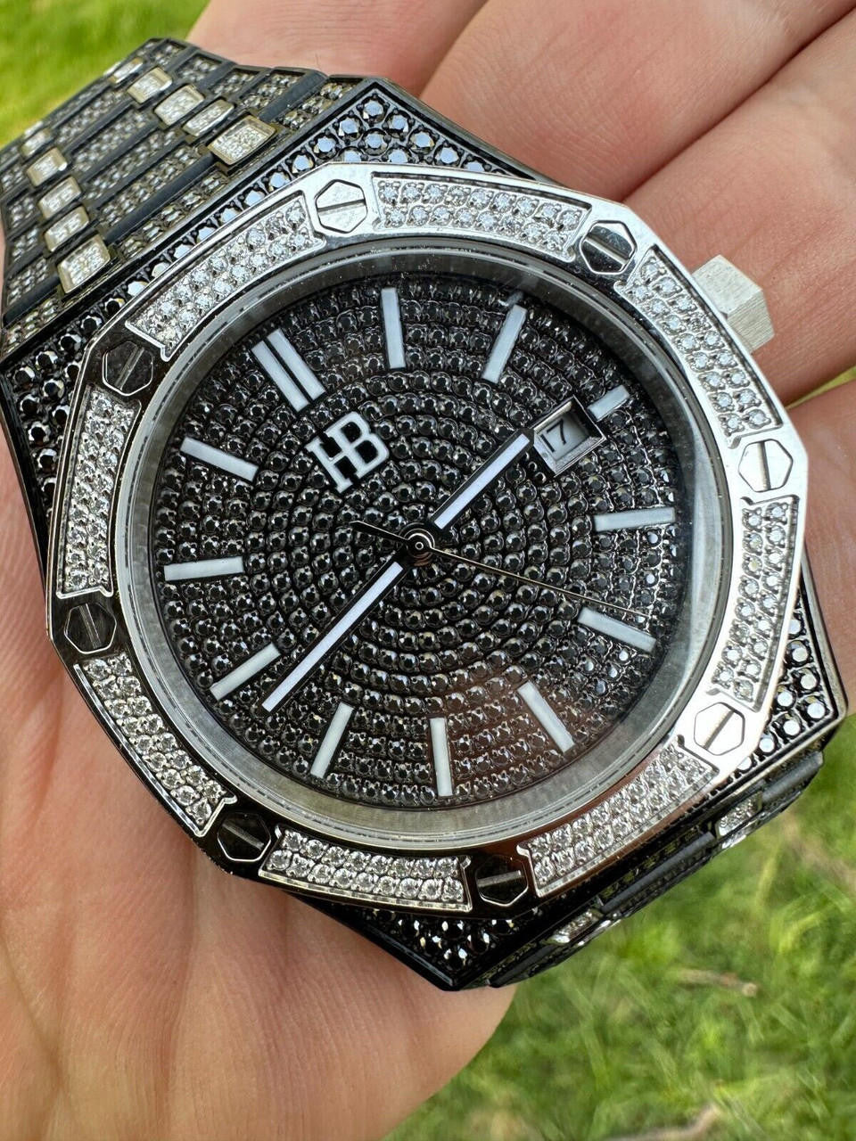 LIMITED EDITION PANDA WATCH - Real Black & White MOISSANITE Mens Iced Skeleton Back 44mm