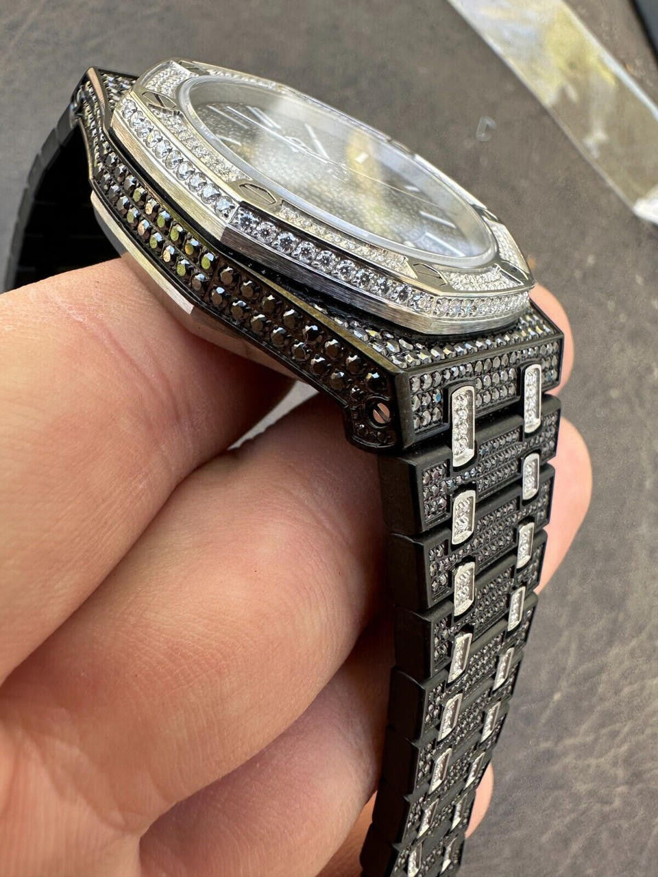 LIMITED EDITION PANDA WATCH - Real Black & White MOISSANITE Mens Iced Skeleton Back 44mm