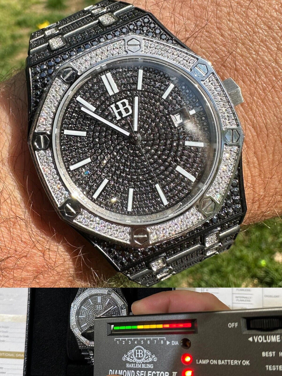 LIMITED EDITION PANDA WATCH - Real Black & White MOISSANITE Mens Iced Skeleton Back 44mm